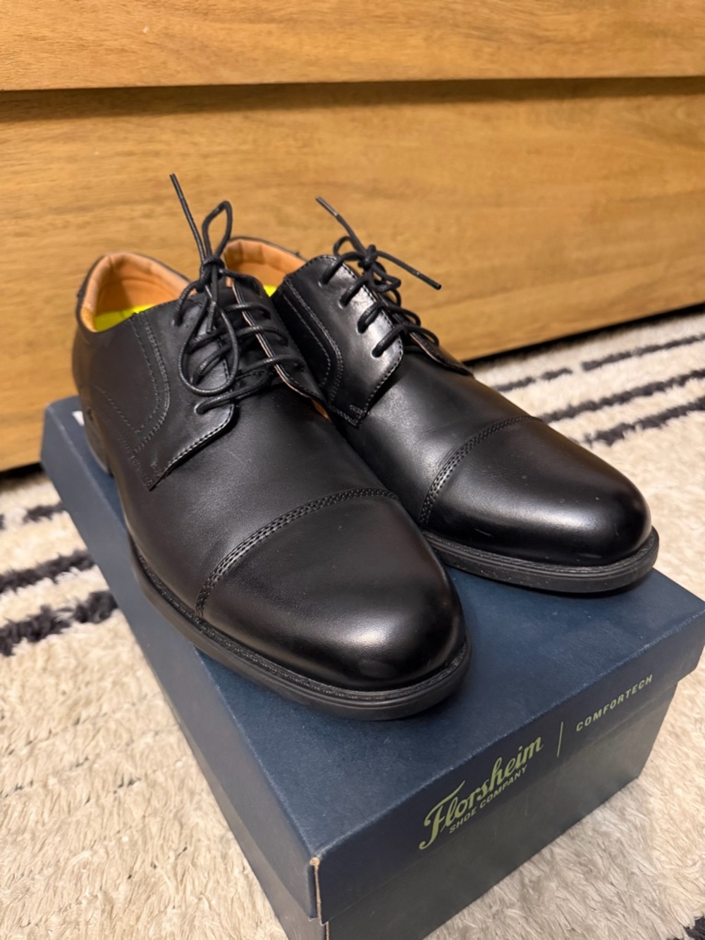 Florsheim Black Leather Cap-Toe Derby Oxfords